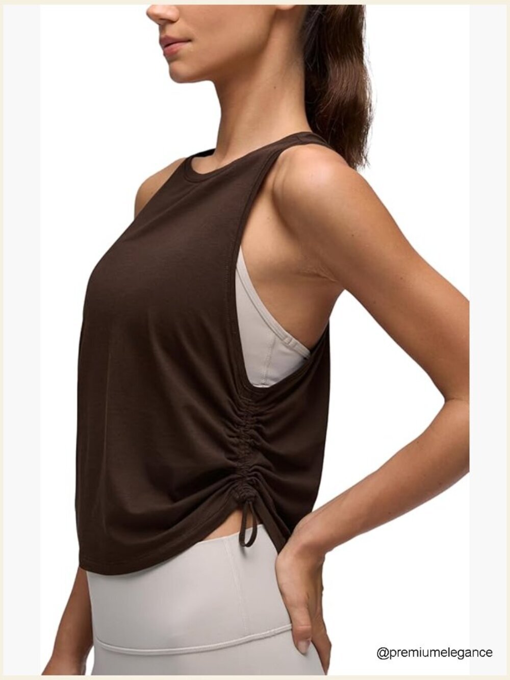 Pima Cotton Ruched Side Tank Top - Racerback Crewneck Loose Fit Sleeveless Shirt